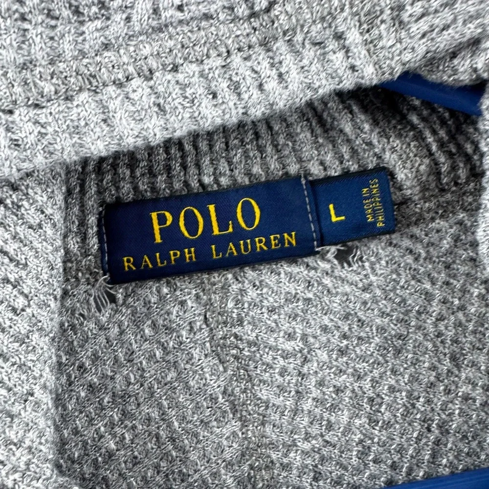 Polo Ralph Lauren Thermal Hoodie Mens Large Gray Lightweight Cotton Pullover - Picture 9 of 16